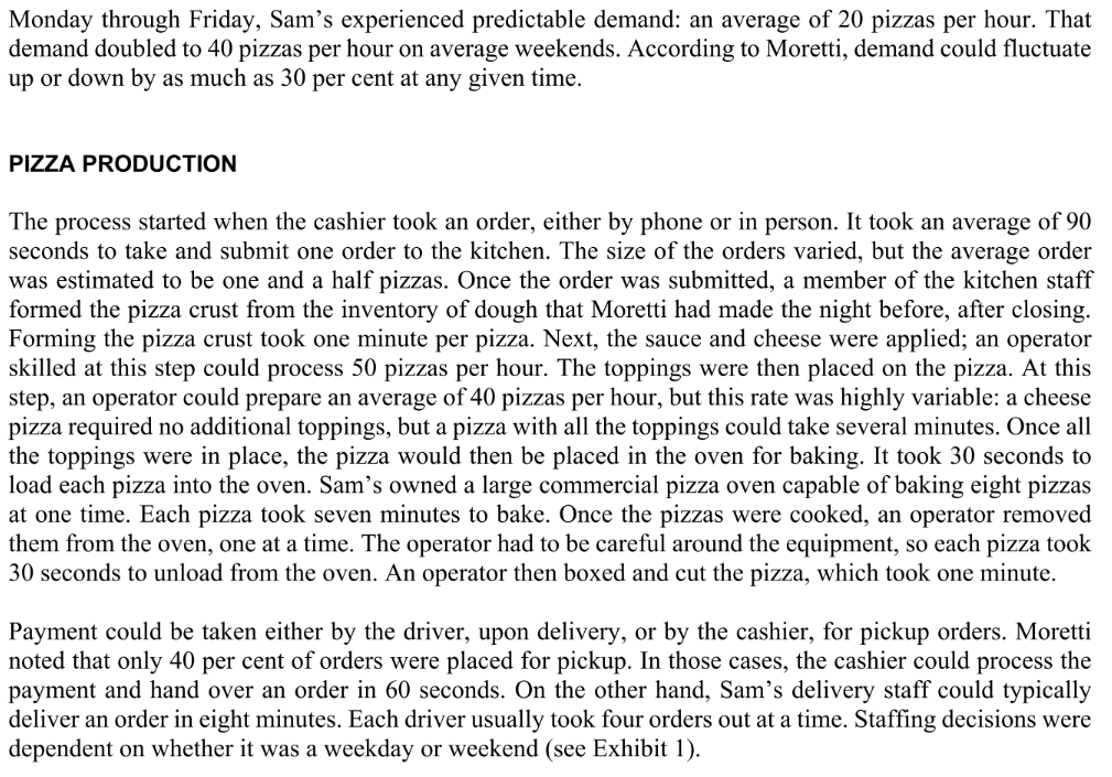 1.) What is the throughput time for one pizza for