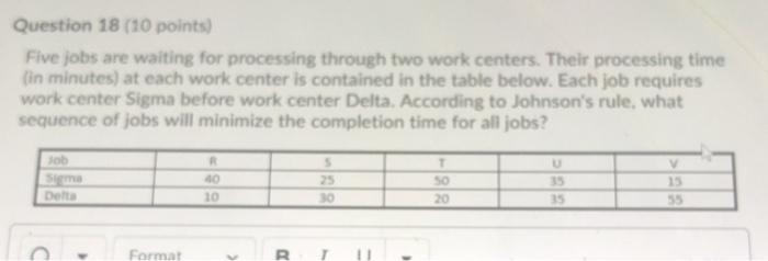 Question 18 (10 points) Five jobs are waiting for