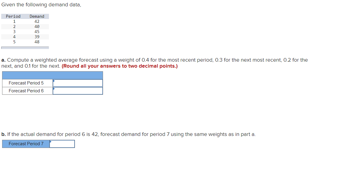 Given the following demand data, Period 1 2. 3 4