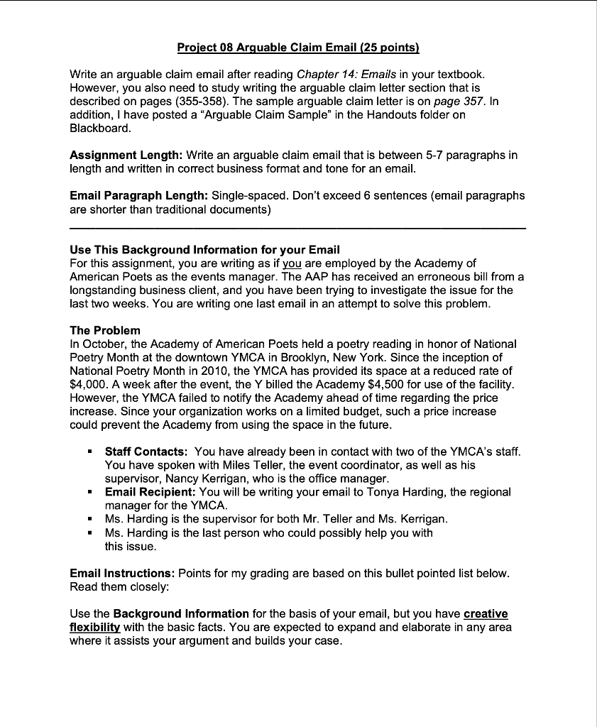 Project 08 Arguable Claim Email (25 points) Write