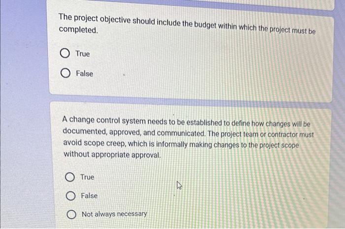 The project objective should include the budget