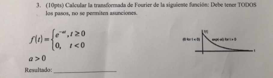 3. (10pts) Calcular la transformada de Fourier de
