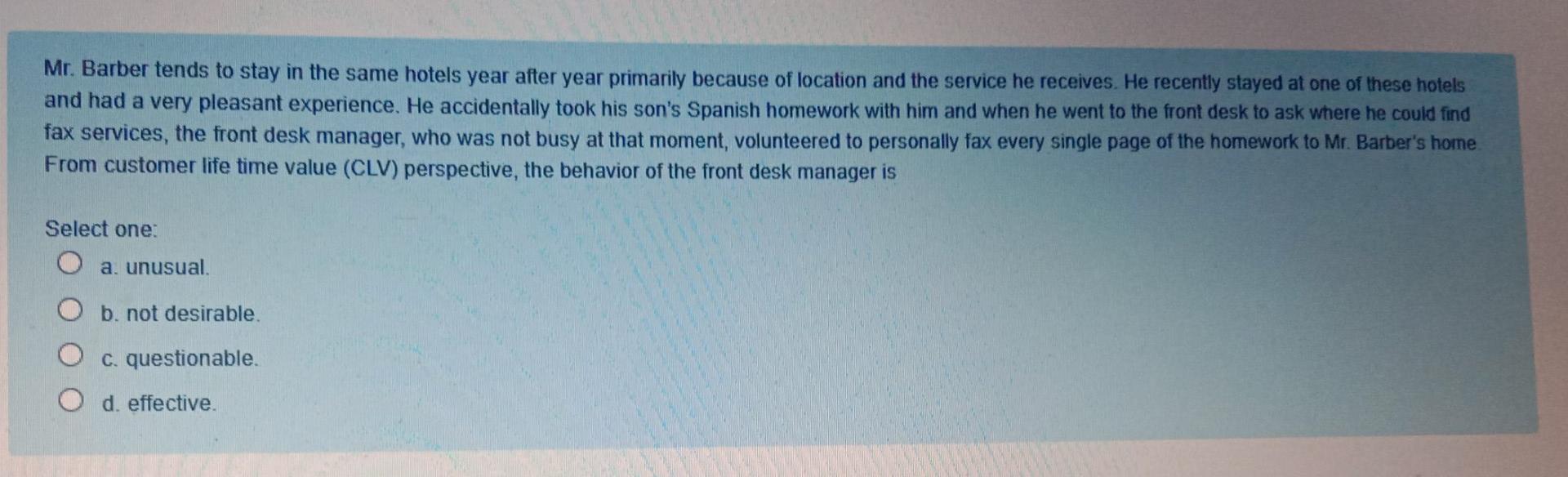 A company's understanding of customers'