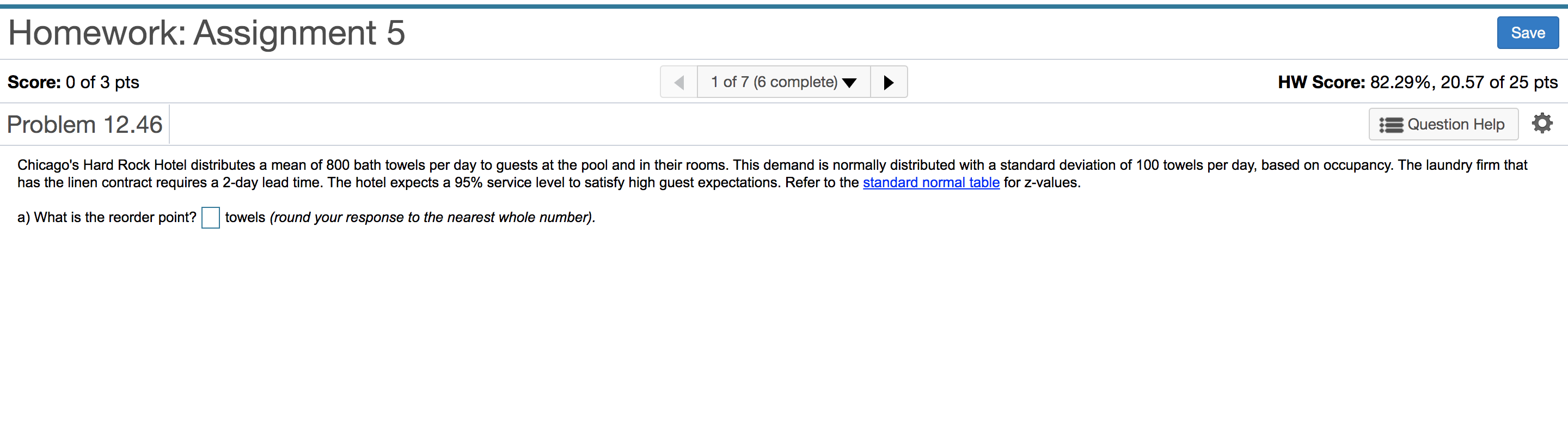 Homework: Assignment 5 Save Score: 0 of 3 pts 1