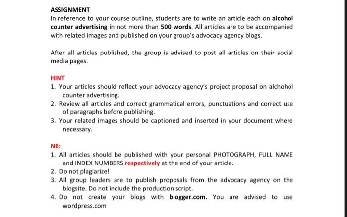 ASSIGNMENT In reference to your course outline,