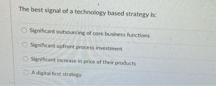 Question 10 1 pts A company with a strong set of