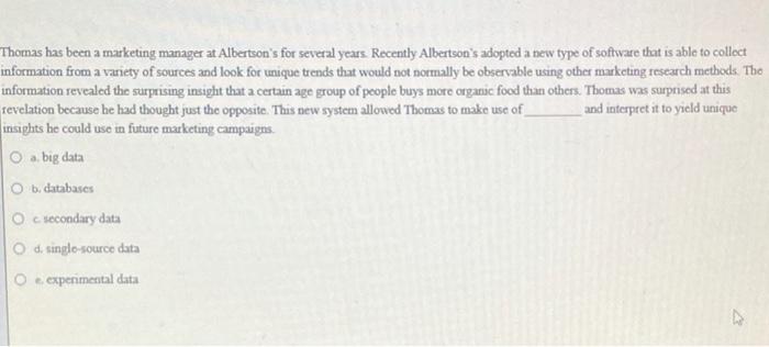 marketing question Thomas has been a marketing