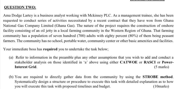 QUESTION TWO: Ama Dodge Lartey is a business