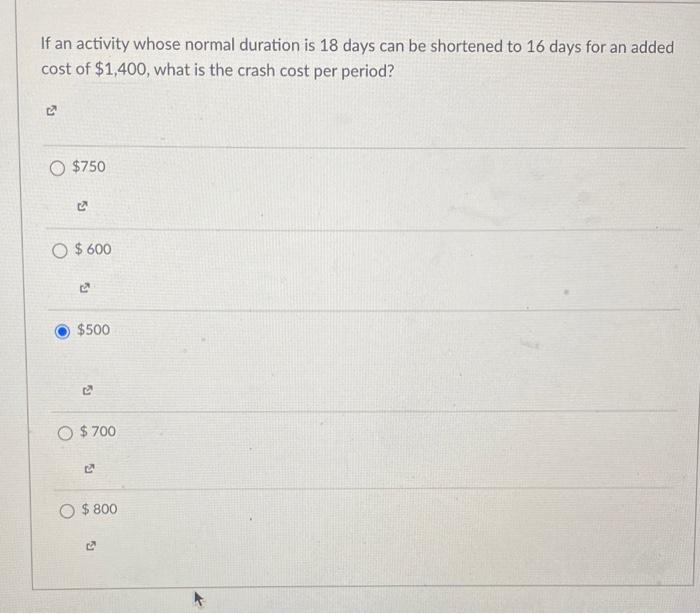 If an activity whose normal duration is 18 days