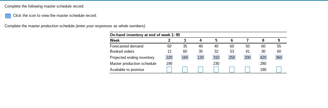 Help me calculate available to promise. Thank