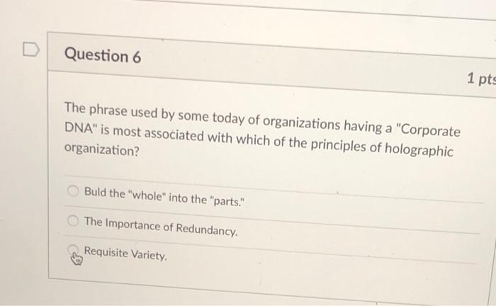 D Question 6 1 pts The phrase used by some today