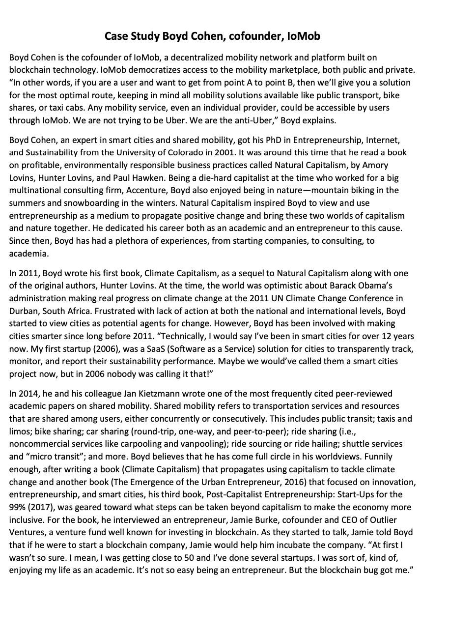 read and answer Case Study Boyd Cohen, cofounder,