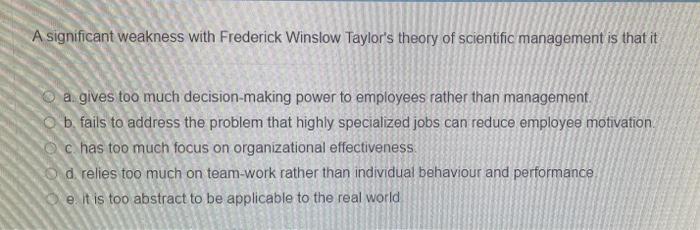 A significant weakness with Frederick Winslow