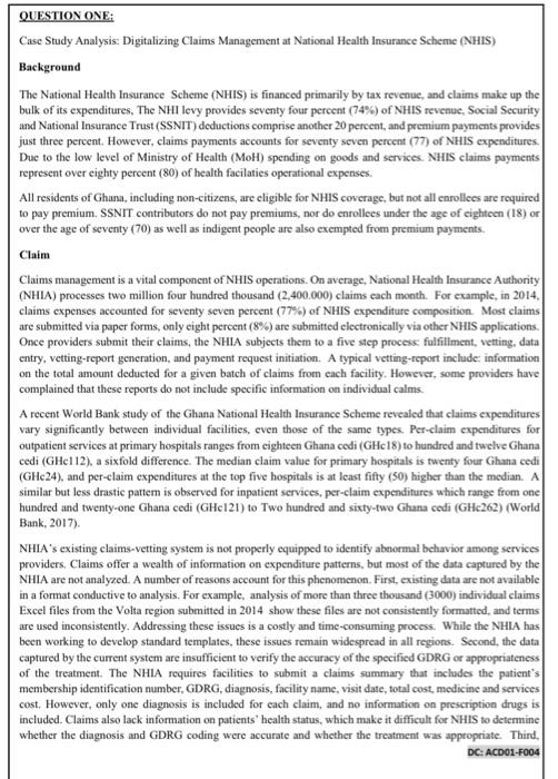 QUESTION ONE: Case Study Analysis: Digitalizing