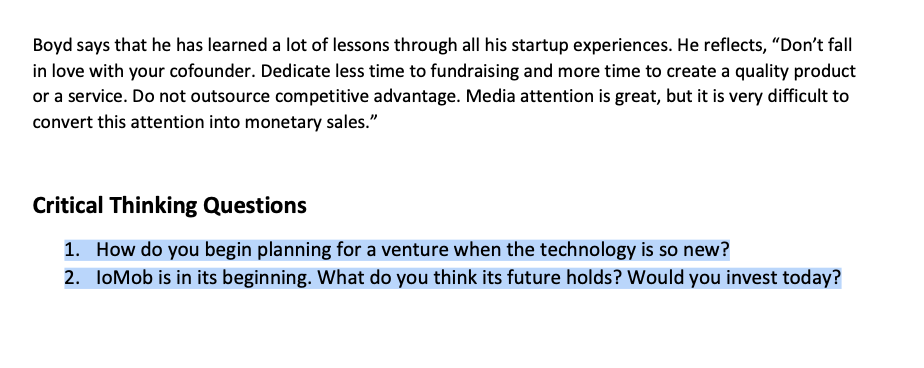 read and answer Case Study Boyd Cohen, cofounder,