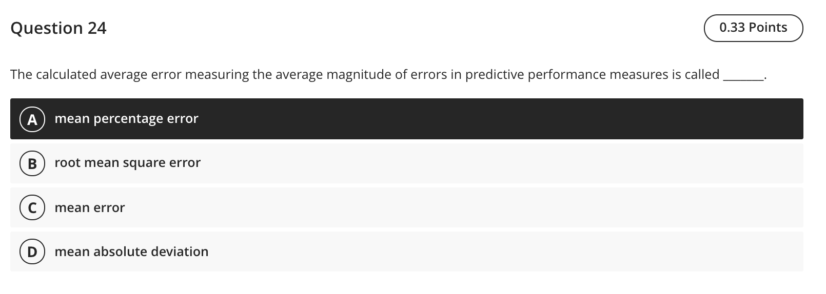 Question 24 0.33 Points The calculated average