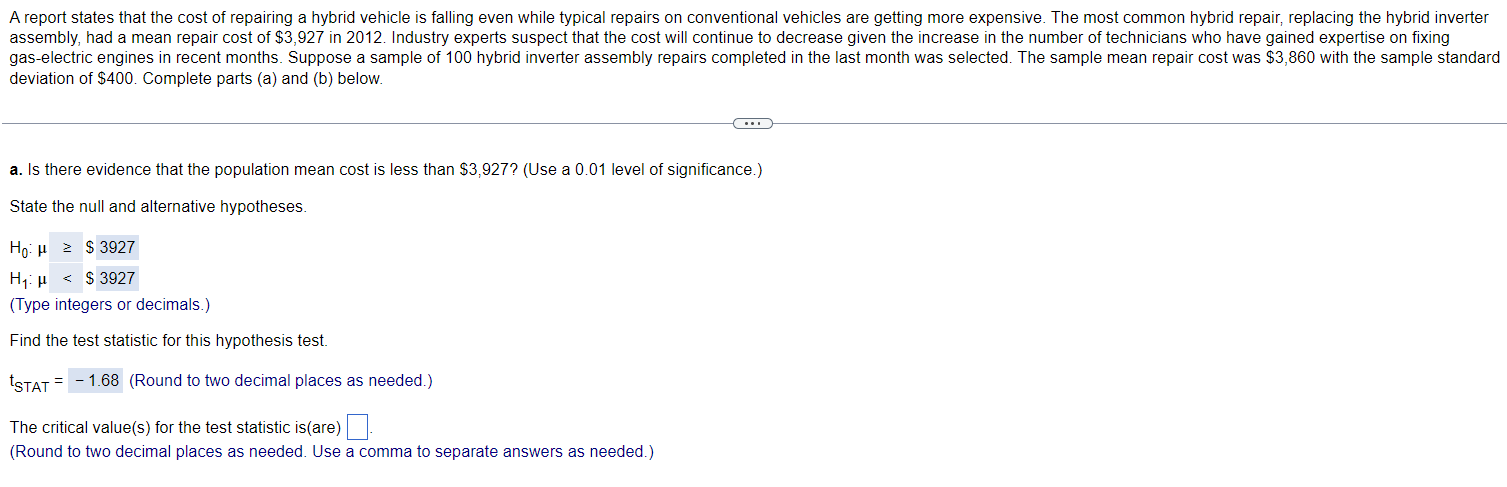 A report states that the cost of repairing a