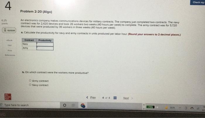 Check my 4. Problem 2-20 (Algo) 6.25 points An