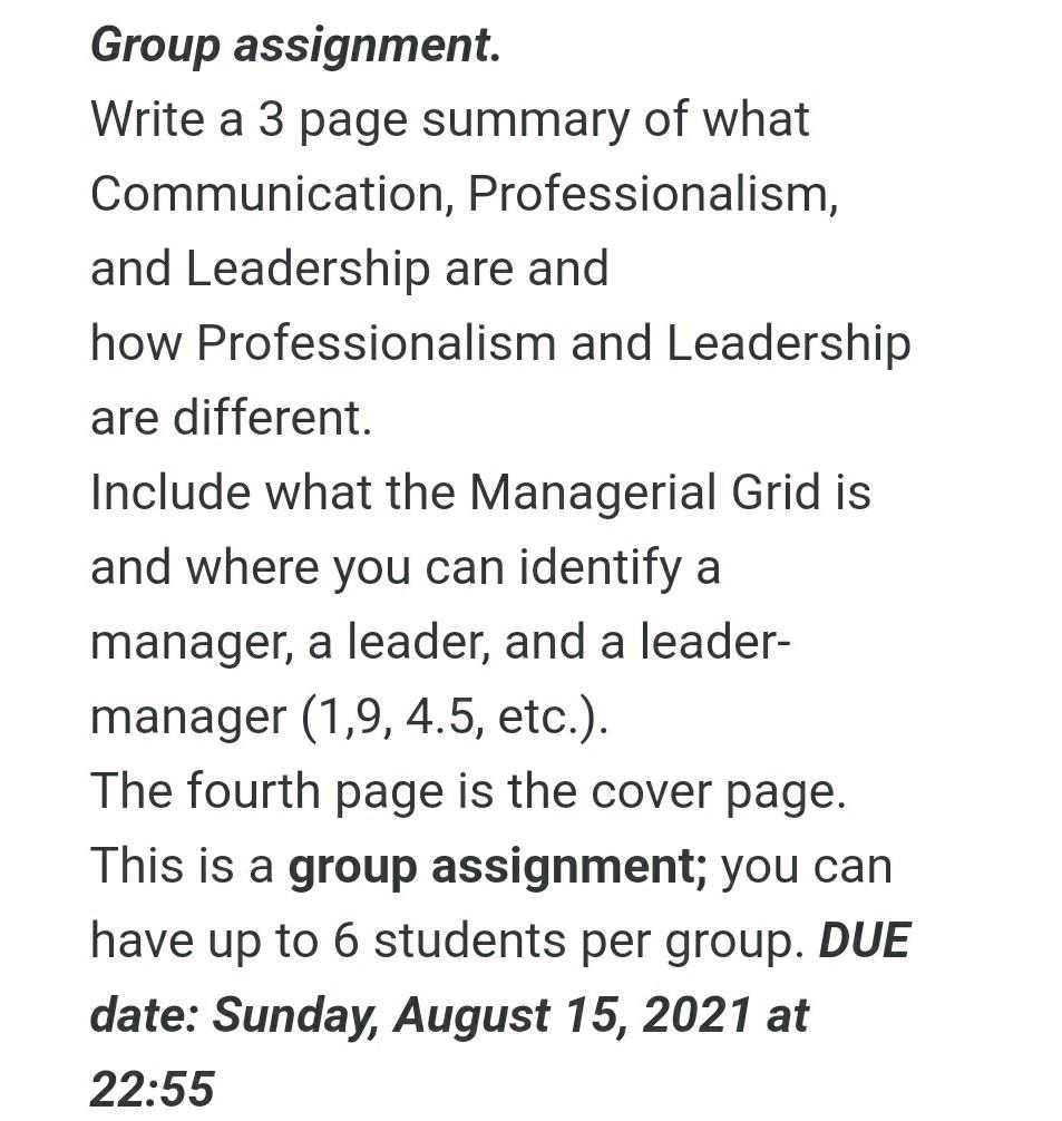 Group assignment. Write a 3 page summary of what