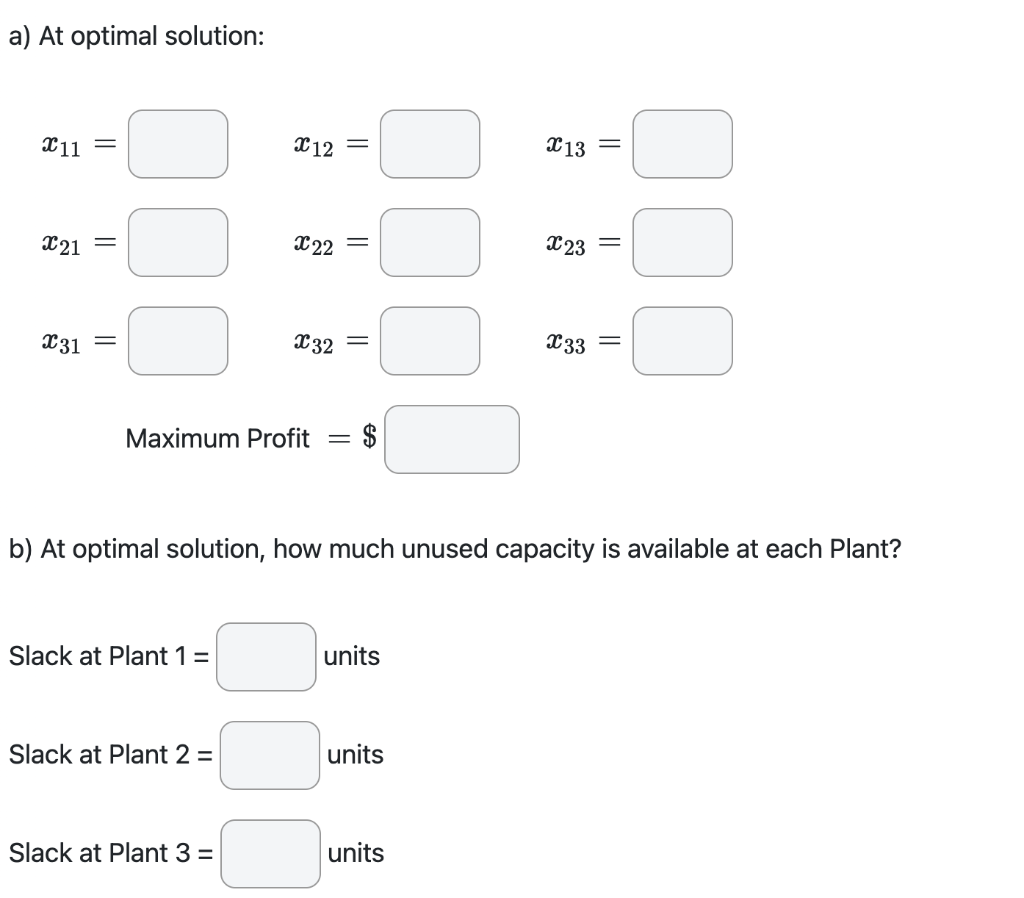 The following table is a transportation matrix