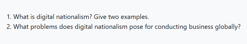 1. What is digital nationalism? Give two