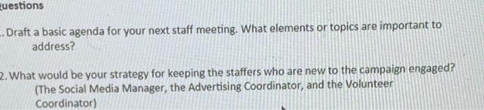 You have just been named as the campaign manager