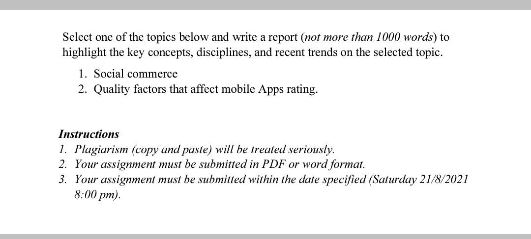 Select one of the topics below and write a report