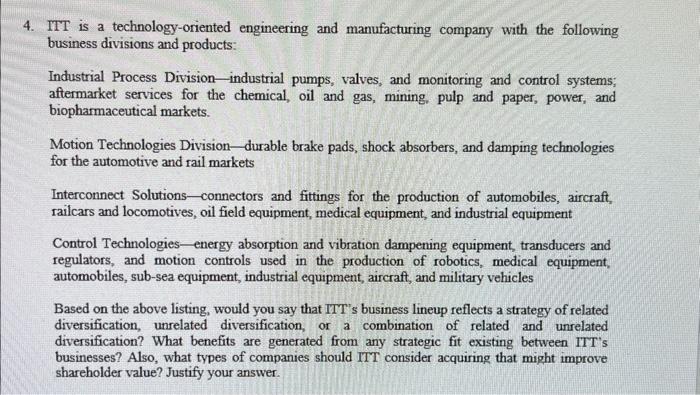 ITT is a technology-oriented engineering and