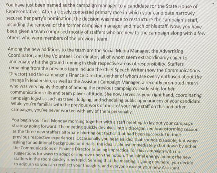 You have just been named as the campaign manager