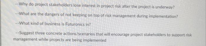 Sustaining Project Risk Management during