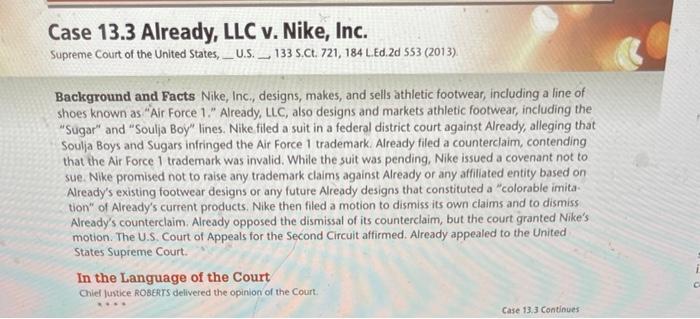 summary pls Case 13.3 Already, LLC v. Nike, Inc.
