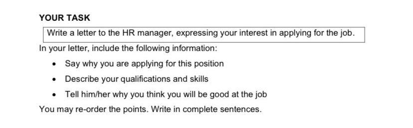 YOUR TASK Write a letter to the HR manager,