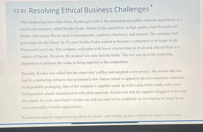 please no plaigarism 12-8c Resolving Ethical