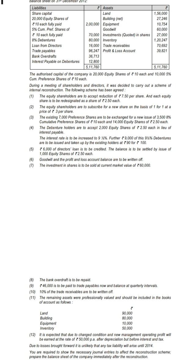 18 balance sheet on 37 December 2012 Liabilities