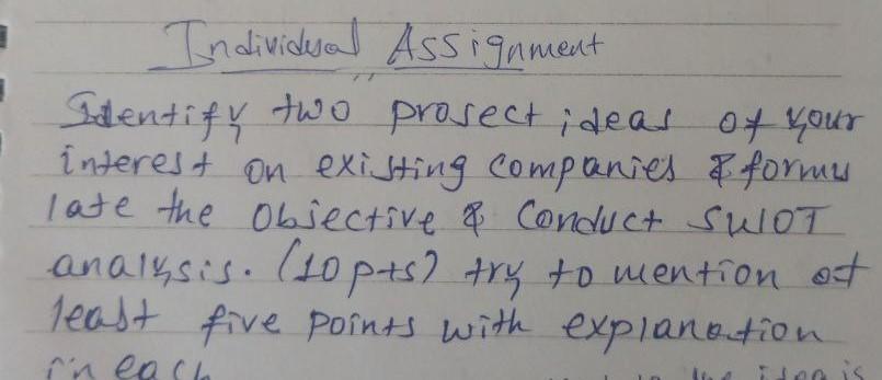 Individual Assignment Identify two prosect ideas