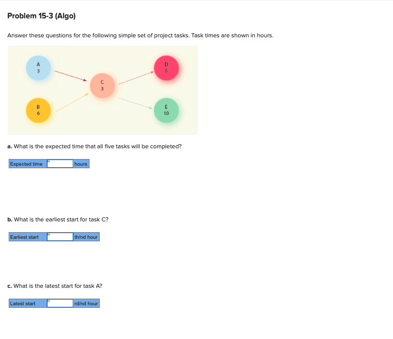 Problem 15-3 (Algo) Answer these questions for