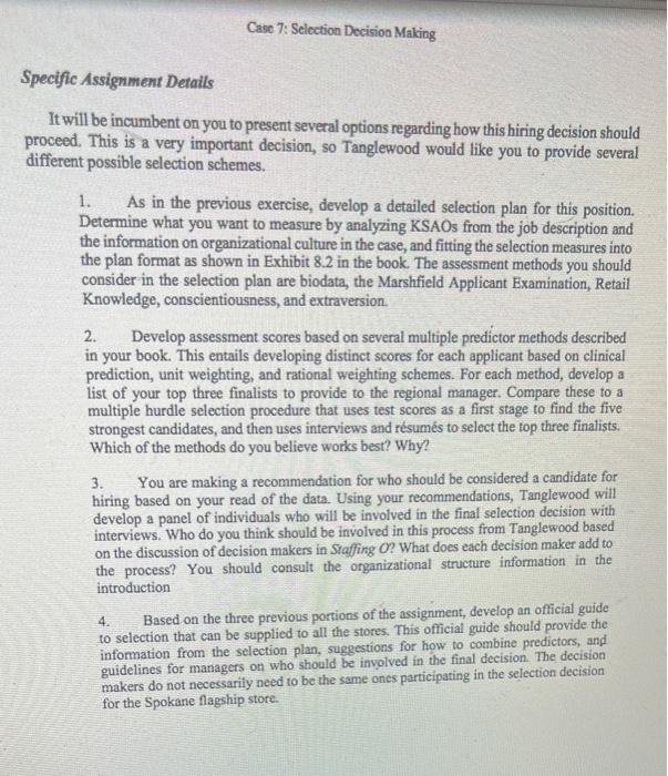 CASE SEVEN: SELECTION DECISION MAKING Case