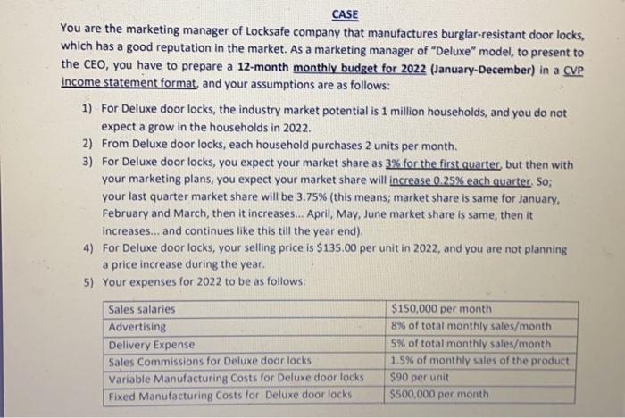 CASE You are the marketing manager of Locksafe