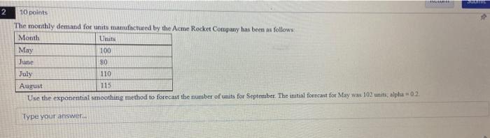 The monthly demand for units manufactured tw the