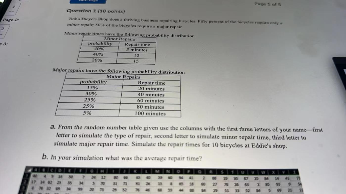 Question 1 (10 points) Bob's Bicycle Shop does a