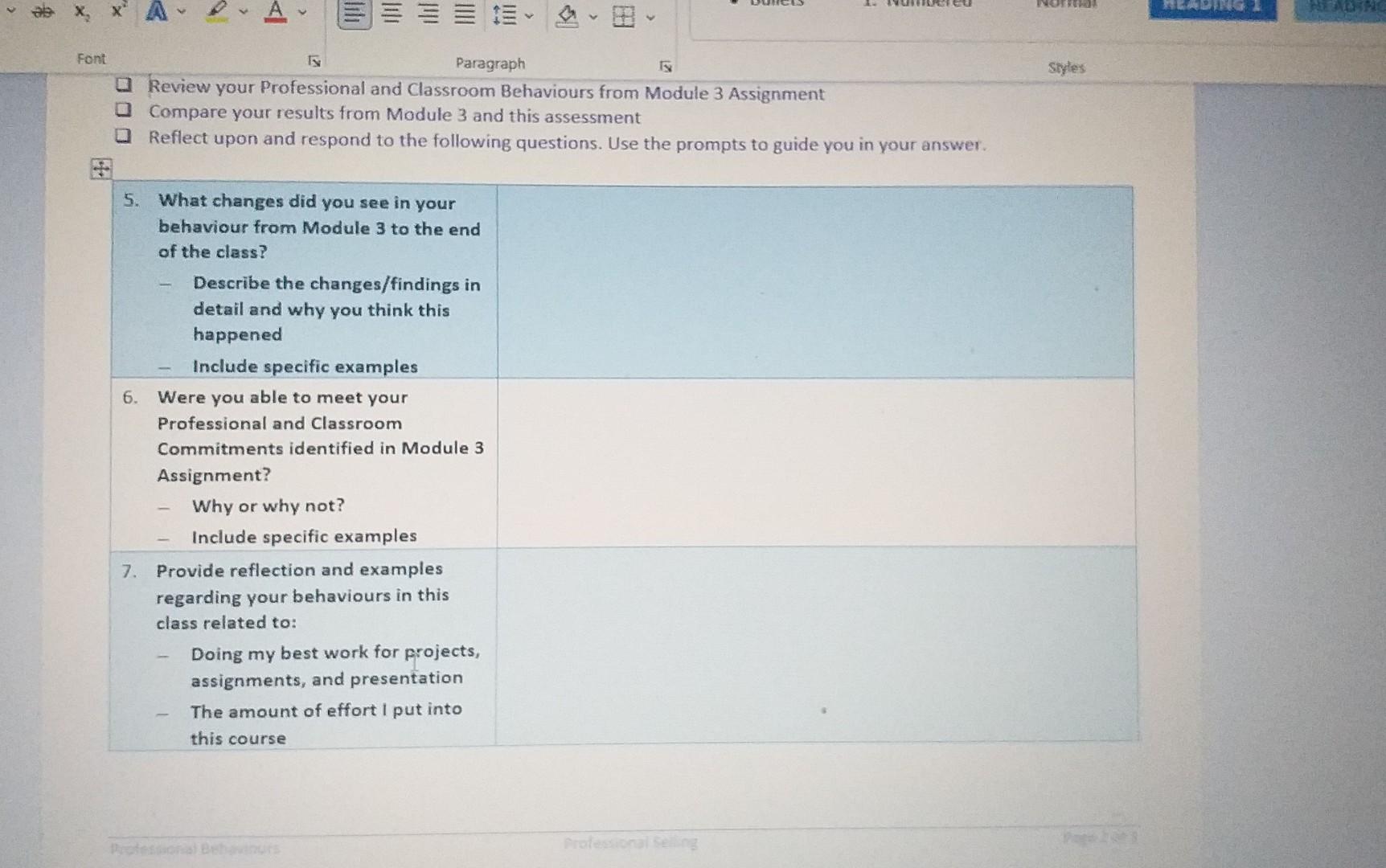 Review your Professional and Classroom Behaviours