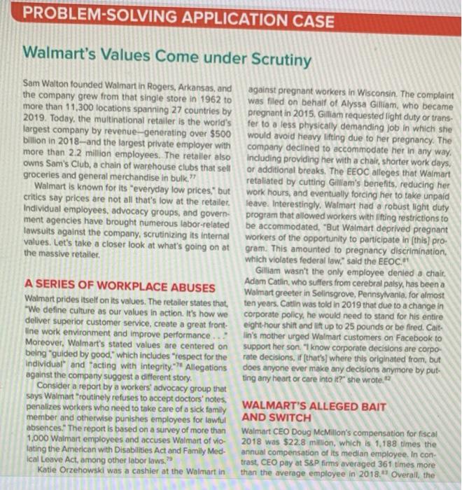 PROBLEM-SOLVING APPLICATION CASE Walmart's Values
