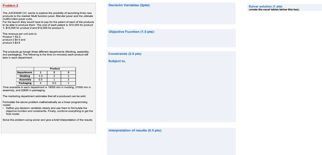 Problem 2 Decisin Variables (2pts): Solver
