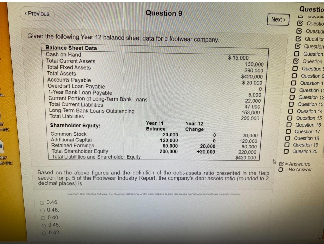 < Previous Question 9 Given the following Year 12