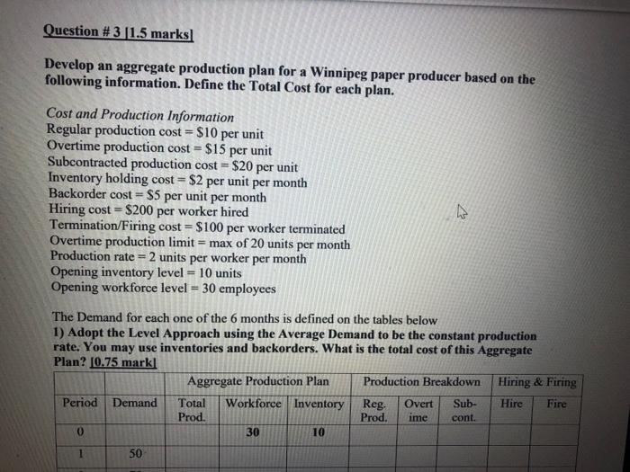 Question #3 1.5 marks Develop an aggregate