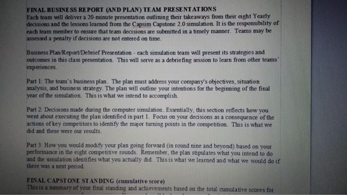 FINAL BUSINESS REPORT (AND PLAN) TEAM