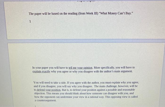 The paper will be based on the reading (from Week