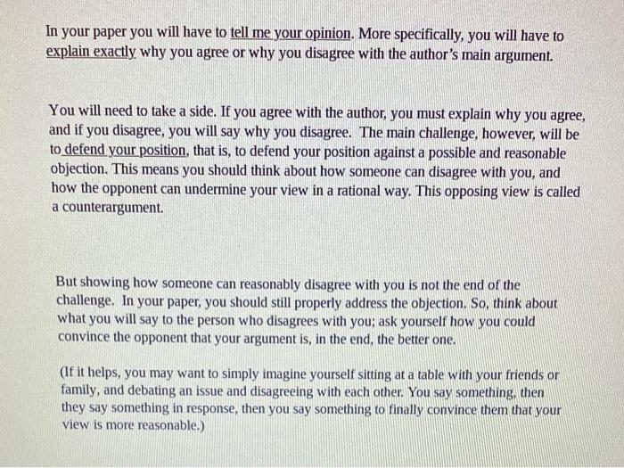 The paper will be based on the reading (from Week