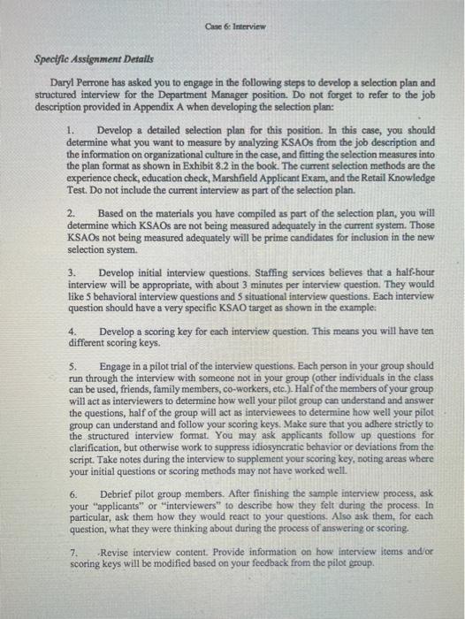 Case & Interview Specific Assignment Details