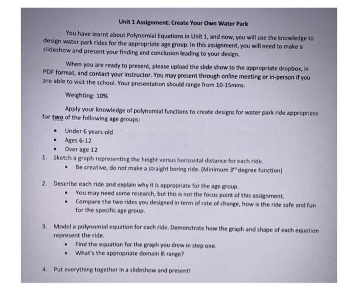 Unit 1 Assignment: Create Your Own Water Park You